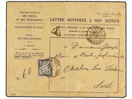 FRANCIA. 1896. Sobre De Devolución. PARÍS  A CHALON SUR SAONE. Tasada A La Llegada Con Sello De 60 Cts. Negro. - Other & Unclassified