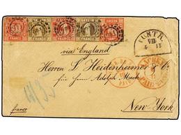 ALEMANIA ANTIGUOS ESTADOS: BAVIERA. Mi.8 (2), 9, 13 (2). (1864 CA.). FURTH To NEW YORK. Envelope Franked With Two 1 Kr.  - Andere & Zonder Classificatie