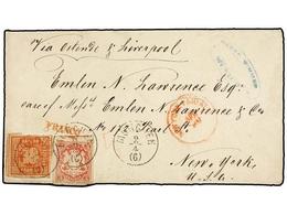 ALEMANIA ANTIGUOS ESTADOS: BAVIERA. Mi.13, 23. (1865 CA.). MUNCHEN To NEW YORK. Envelope Franked With 3 Kr. Rose And 18  - Other & Unclassified