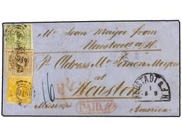 ALEMANIA ANTIGUOS ESTADOS: BAVIERA. Mi.8, 11, 12. 1866. FRANKFURT To U.S.A. Envelope Franked With 1 Kr. Yellow, 9 Kr. Br - Otros & Sin Clasificación