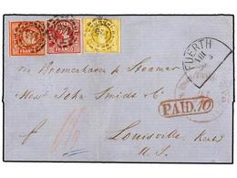 ALEMANIA ANTIGUOS ESTADOS: BAVIERA. Mi.8, 9, 13. 1866. FUERTH To U.S.A. Folded Letter Franked With 1 Kr. Yellow, 3 Kr. R - Autres & Non Classés