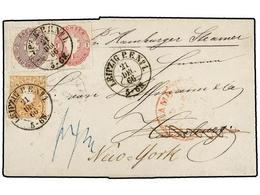 ALEMANIA ANTIGUOS ESTADOS: SAJONIA. Mi.15, 16, 19. 1866. LEIPZIG To NEW YORK. Folded Letter Franked With 1/2 Gr., 1 Gr.  - Other & Unclassified