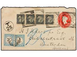 CANADA. 1894. WINNPEG To AMSTERDAM. 3 Cents Red Postal Stationery Envelope Uprated With Four 1/2 Cent Black Stamps. Taxe - Other & Unclassified