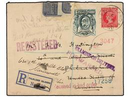 FALKLAND. 1911. FALKLAND To PHILADELPHIA (U.S.A.). 1d. Red Postal Stationery Envelope Uprated With 3sh. Green Stamp Tied - Sonstige & Ohne Zuordnung