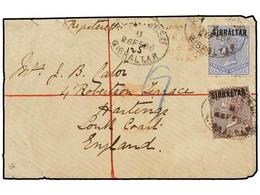 GIBRALTAR. Sg.3, 4a. 1886. GIBRALTAR To ENGLAND. 2 1/2 D. (variety Overp. In Blue-black) Blue And 2 D. Brown Purple Tied - Sonstige & Ohne Zuordnung