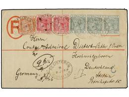 GIBRALTAR. Sg.22 (3), 23 (2), 27. 1895. GIBRALTAR To GERMANY. 20 Cts. Red Registered Envelope (Size G) Uprated By 5 Cts. - Other & Unclassified