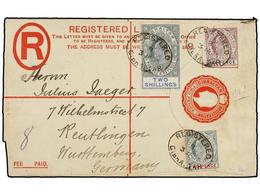 GIBRALTAR. Sg.58, 60, 62. 1905. GIBRALTAR To GERMANY. 2 D. Red, Registered Envelope Uprated With 2 D., 6 D. And 2 Sh. Ar - Other & Unclassified