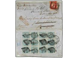 INDIA. 1857. HYDERABAD To ANNAN (Scotland). An Open Out Envelope Franked With Block Of Twelve Of 1/2 Anna Blue Tied By N - Other & Unclassified