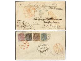 INDIA INGLESA. 1860. CALCUTTA To U.S.A. Envelope Franked On Reverse With 1/2 A. Blue, 1 A. Black And 8 A. Red On Blue St - Other & Unclassified