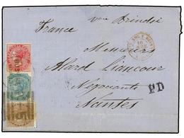 IRAN. 1875. BUSHIRE (Iran) To FRANCE. Letter Sheet Franked With India 1 Anna Brown, 4 Annas Green And 8 Annas Rose With  - Other & Unclassified