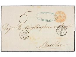 MALTA. 1859. BARCELONA A MALTA. Circulada Vía Francia, Marca De Intercambio FR/1F 45c. No Reseñada. MUY RARA. - Other & Unclassified