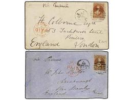 NUEVA ZELANDA. 1867-68. Two Covers Franked With 6 D. Brown Sent To LONDON Endorsed "VIA PANAMA". An Unusual Pair Of Cove - Autres & Non Classés