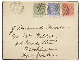 SAN KITTS-NEVIS. Sg.11, 13, 16. 1886. ST. KITTS To NEW YORK. 1/2 D. Green, 1 D. Red (fault) And 2 1/2 D. Blue. - Other & Unclassified