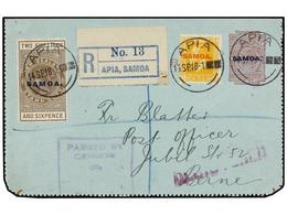 SAMOA. Sg.128, 137. 1918. APIA To SWITZERLAND. 1 D. Red On Blue Postal Stationery Card Uprated With 2 D. Orange And 2 Sh - Sonstige & Ohne Zuordnung