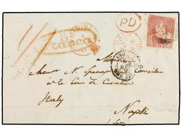 TRINIDAD. 1859. PORT OF SPAIN To NAPOLI. 1 D. Red For Inland Rate And 1 Sh., 1 P. Prepaid To Destination, Crowned PAID/A - Other & Unclassified