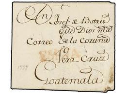 GUATEMALA. 1777 (17 Octubre). CÁDIZ A GUATEMALA. Carta Completa, Marca ESPAÑA Estampada En LA CORUÑA. Circulada Vía Vera - Autres & Non Classés