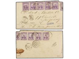 ESPAÑA. Sc.22 (10). 1888. JEREMIE A NEW YORK. 2 Cent. Lila Dos Tiras De Cinco Sellos En Anverso Y Reverso, Un Sello A Ca - Andere & Zonder Classificatie