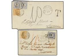 ITALIA. 1880-81. Two Covers Franked With 10 Cents. Orange Stamps, Taxed On Arrival With Swiss 5 + 5 Cts. And 10 Cts. Blu - Autres & Non Classés