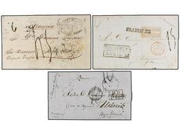 MEXICO. 1851-57. Tres Cartas Circuladas A FRANCIA Desde DURANGO Y ZACATECAS (2) Con El Franqueo Local Hasta Veracruz Pag - Autres & Non Classés