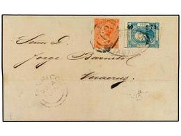 MEXICO. 1874. TAMPICO A VERACRUZ. 12 Ctvos. Azul Para El Pago Del Franqueo Local Y Sello Inglés De 4p. Naranja Para El P - Other & Unclassified