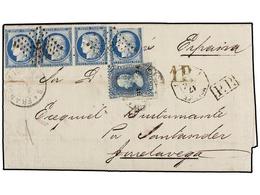 MEXICO. 1874. SAN LUIS DE POTOSÍ A TORRELAVEGA (España). Circulada Con Sello De 25 Cts. Azul Para El Pago Del Correo Loc - Otros & Sin Clasificación