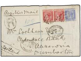 MARRUECOS INGLES. 1896. TANGIER To SCOTLAND. Registered Cover Franked With Gibraltar 10 Cts. (2) And 25 Cts. Blue Stamp  - Andere & Zonder Classificatie