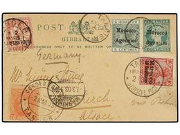 MARRUECOS. 1903. TANGER A ALEMANIA. Tarjeta Entero Postal Circulada Con Sellos Del Correo Español, Francés, Inglés Y Ale - Other & Unclassified