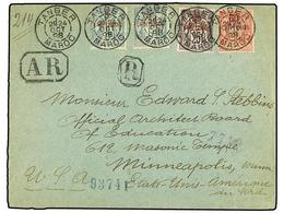 MARRUECOS. 1898. TANGER A U.S.A. 5 Cts. Verde (2), 25 Cts. Negro Y 50 Cts. Rojo. Carta Certificada Con AR Al Dorso Llega - Otros & Sin Clasificación