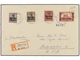 MARRUECOS ALEMAN. Mi.27/30. 1908. TANGER A U.S.A. Carta Certificada, Precioso Franqueo, Al Dorso Llegada. - Autres & Non Classés