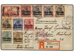 MARRUECOS ALEMAN. Mi.46/55. 1914. TANGER A VARSOVIA (Rusia, Polonia). Tarjeta Postal Enviada Por Correo Certificado, Lle - Sonstige & Ohne Zuordnung