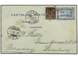 MARRUECOS: CORREO LOCAL. 1898. TANGER A ALEMANIA. Entero Postal De 5 Cts. Azul Del Servicio Local Junto A Un Sello De Co - Other & Unclassified