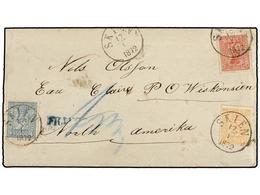 NORUEGA. Fa.12, 14, 15. 1872. SKIEN To U.S.A. Envelope With Full Contents Franked With 2 Sk. Orange, 4 Sk. Blue And 8 Sk - Sonstige & Ohne Zuordnung