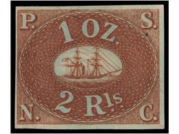 * PERU. Sc.2. 2 Reales Castaño Rojo S. Papel Azulado. Muy Bonito Ejemplar. Cert. APS. Scott.1.900$. - Sonstige & Ohne Zuordnung