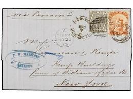 PERU. 1875. AREQUIPA A NEW YORK. 10 Ctvos. Rojo, Mat. AREQUIPA Mixto Con Sello Británico De 6d. Gris Pl. 13, Mat. C-38 D - Andere & Zonder Classificatie