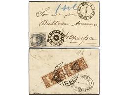 PERU. 1886. LIMA A AREQUIPA. Sobre Circulado Con Sello De 10 Cts. Gris Reutilizado. RARA Marca Circular Con Un "sol" En  - Other & Unclassified