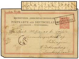 MOZAMBIQUE. 1888. IBO (Mozambique) To GERMANY. 10 Pf. Red German Reply Card Sent Via QUITTAH (Gold Coast) Cancelled AUS/ - Other & Unclassified