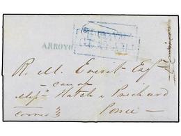 PUERTO RICO. 1850. GUAYAMA A PONCE. Carta Completa Con Texto. Marca S. TOMAS En Azul Puesta Por Error Y Corregida Con Un - Autres & Non Classés