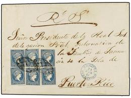 PUERTO RICO. Ant.7 (6). 1861. MAYAGUEZ A S. JUAN. 1/2 Real Azul De Antillas (6) Mat. PARRILLA COLONIAL. Precioso Y Raro  - Other & Unclassified