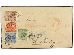 SUECIA. Fa.7, 9, 11, 16. 1869. GEFLE To U.S.A. Envelope With Full Contents Franked With 5 Ore Green, 12 Ore Blue (minor  - Sonstige & Ohne Zuordnung