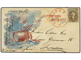 ESTADOS UNIDOS. 1860 (Dic.). 24 Cents Gris En Sobre Patriótico (Efigie De Washington). Carta De LEXINGTON A LONDON. Al D - Other & Unclassified