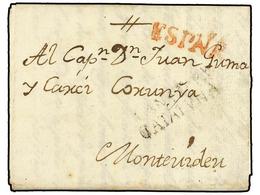 URUGUAY. 1798. VILANOVA Y LA GELTRÚ (España) A MONTEVIDEO. Marca PRINCIPADO DE/CATALUÑA De Salida En Negro Y ESPAÑA En R - Other & Unclassified