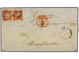 ESPAÑA. 1855. BILBAO A MONTEVIDEO (Uruguay). 2 Reales Rojo (2) Y Marca PAID/AT/TENERIFE Y Tarifa Manuscrita"1sh". Circul - Otros & Sin Clasificación