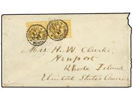 URUGUAY. 1867. MONTEVIDEO A U.S.A. 15 Ctvos. Amarillo (2). Mat. CORREO MONTEVIDEO. Sobre Con Defectos A La Derecha Por M - Other & Unclassified