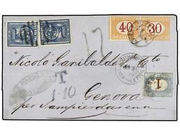 URUGUAY. 1876. MONTEVIDEO A GÉNOVA. Circulada Con Sellos De Uruguay De 5 Cts. Azul (2) Tasada A La Llegada Con Sellos It - Sonstige & Ohne Zuordnung