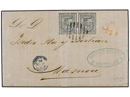 URUGUAY. 1874. MONTEVIDEO A MASNOU. 5 Cts. Azul (2) Mat. ÓVALO DE PUNTOS, Tasada A La Llegada Con 4 Reales. Escasa Desti - Sonstige & Ohne Zuordnung