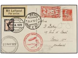ZEPPELIN. 1929 (Abril). Tarjeta Postal Del Zeppelin LZ 127 Desde FRANCIA Con Dos Sellos De 90 Cts. (uno Defecto) Embarca - Autres & Non Classés