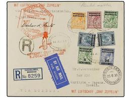 ZEPPELIN. 1933. MOROCCO. CASABLANCA To CURITYBA (Brazil). 5 Cts., 25 Cts. And 1 Fr. French Stamps And 1/2 D., 2 D. And 6 - Otros & Sin Clasificación