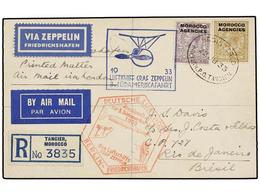 ZEPPELIN. 1933. MOROCCO. TANGIER To RIO DE JANEIRO. Envelope Franked With 3 D. Lilac And 1 Sh. Stamp, Sent By GRAF ZEPPE - Autres & Non Classés