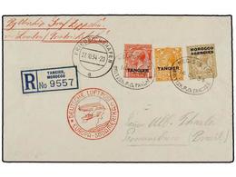 ZEPPELIN. 1934. MOROCCO. TANGIER To PERNAMBUCO (Brazil). Envelope Franked With 1 D., 2 D. And 1 Sh. Tangier Stamps Sent  - Sonstige & Ohne Zuordnung
