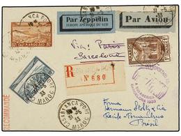 ZEPPELIN. 1930. MOROCCO. CASABLANCA To RECIFE (Brazil). Postcard Franked With 80 Cts., 1 Fr. And 10 Fr. Stamps, Sent By  - Autres & Non Classés